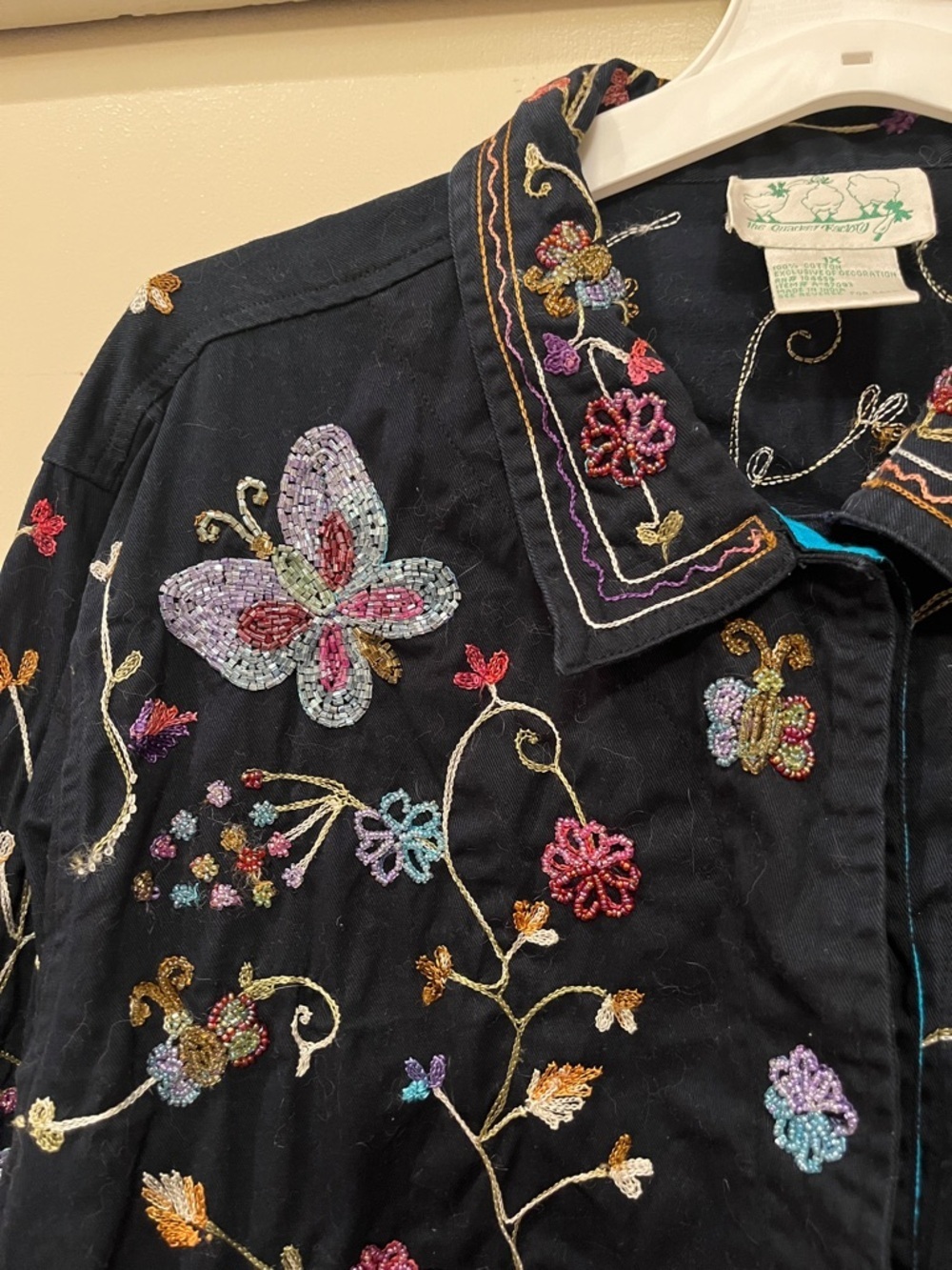 Quacker Favtory Embroidered / Embellished Black Floral Button-Up Jacket - Picture 5 of 14
